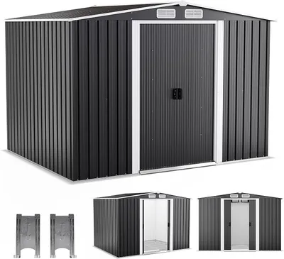 Produktbild von Metall Gerätehaus 5,3 m? – mit Fundament & Schiebetür | Geräteschuppen und Gartenhaus aus Metall in Anthrazit – Metallgerätehaus mit Stauraum für Gartengeräte