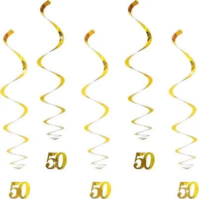 Produktbild von Oblique Unique 5 Wirbel Deckenhänger 50. Geburtstag mit Bändern und Ösen - gold