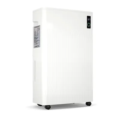 Image de Déshumidificateur électrique Puluomis, capacité de 20 litres par jour, réservoir de 6,5 litres, adapté aux pièces jusqu'à 30 m², déshumidificateur mobile avec minuterie, tuyau d'évacuation de 1 mètre, compresseur R290, couleur blanche
