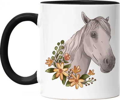 Produktbild von Pferd Tasse Schwarz Liebe Pferde Hengst Stute Hobbie Freiheit Pferdeflüsterer Pferdeliebhaber Reiten Blumen Reiterin