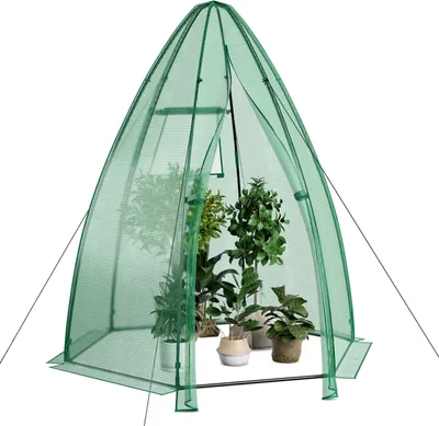Produktbild von COSTWAY Foliengewächshaus Gewächshaus, Treibhaus mit Allwetter-PE-Abdeckung, Rolltür, Mesh-Fenster, Tomatenhaus für Topfpflanzen, 160 x 160 x 183 cm