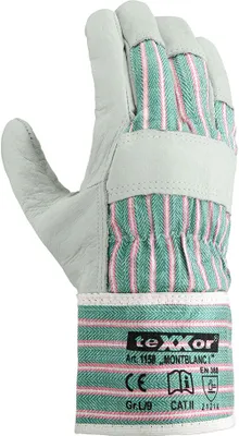 Produktbild von teXXor® Rindvollleder-Handschuhe MONTBLANC I 8, Leder natur, Drell grün/rot-gestreift