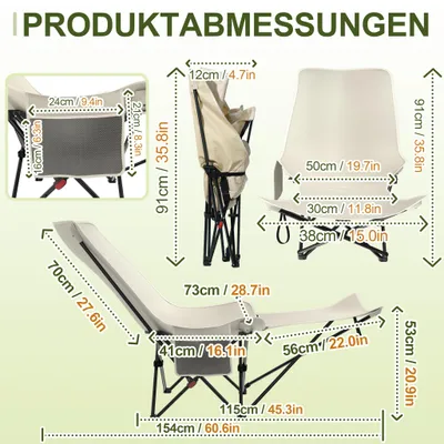 Produktbild von UISEBRT Klappbarer Mondstuhl Outdoor, Creme, stabiler Stahlrahmen mit Seitentasche, komfortabel für Freizeitaktivitäten