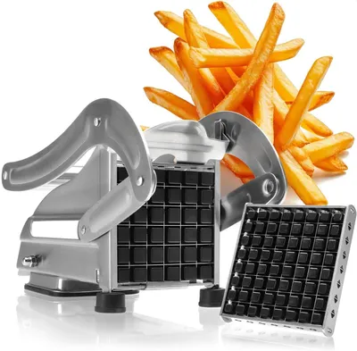 Immagine prodotto di Tagliapatate - Spremi patate - Taglio uniforme - Con 2 inserti - 26 x 9 x 12,5 cm - Argento nero