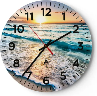 Produktbild von Wanduhr - Rund - Glasuhr - Meer Welle Strand - 30x30cm - Schleichendes Uhrwerk - Lautlos - zum Aufhängen bereit - Dekoration Modern - Wanddekoration aus Glas - C4AR30x30-3621