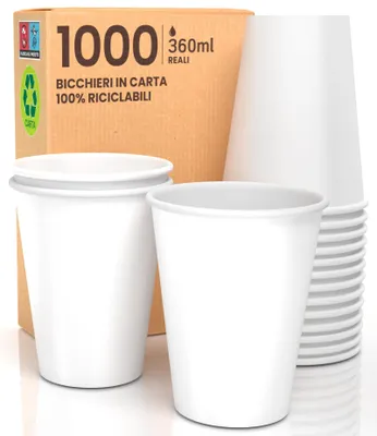 1000 Papierbecher 360 ml, biologisch abbaubar, weiß, für Heißgetränke