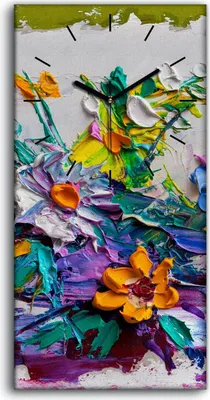 Produktbild von Leinwand Uhr Küche Wohnzimmer Bild Geräuschlos 30x60 Ölgemälde Blumen Kunst - schwarze Hände