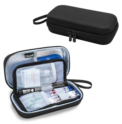 Insulin-Kühltasche, isoliert, wasserdicht, schwarz, 21,5x10x7,5 cm