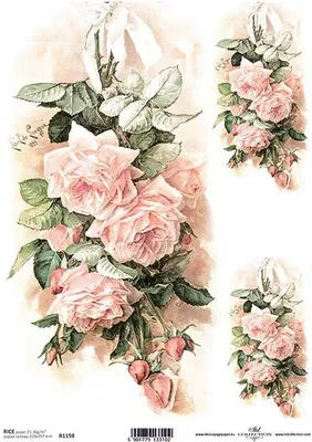 Zdjęcie produktu dla Papier ryżowy A4 do decoupage ITD-R1198 kwiaty, róże