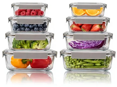 8 Gläserne Meal Prep Behälter mit Deckel, rechteckig, 380-1500ml