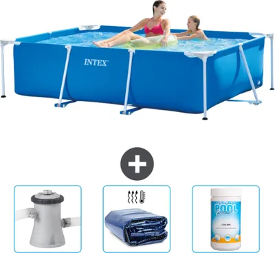 Immagine prodotto di Piscina Intex con struttura rettangolare - 220 x 150 x 60 cm - blu - pompa filtro per piscina inclusa - tenda da sole - cloro