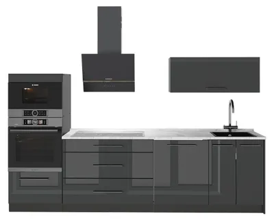 Produktbild von Küchenzeile Vicco Fame-Line Anthrazit Hochglanz/Anthrazit 280 cm, AP Marmor, Model 64653
