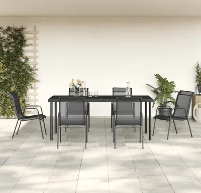 Zdjęcie produktu dla Maison Exclusive – 7-częściowy zestaw ogrodowy do jadalni, czarna stal i tekstilena