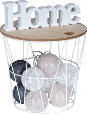 Produktbild von Metallkorb H22cm Weiß Metall Aufbewahrungskorb Tischkorb Drahtkorb Deckel Deko