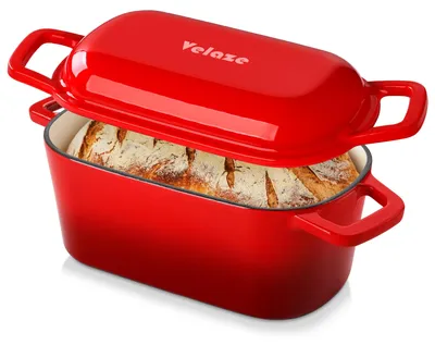 Productafbeelding van Velaze Gusseisen Pan 3,45L, 28cm - Gietijzeren braadpan met deksel - Vierkante stoofpan met deksel - Geschikt voor oven, inductie, binnen en buiten - Gietijzeren pan voor braadgerechten en stoofschotels - Blauw