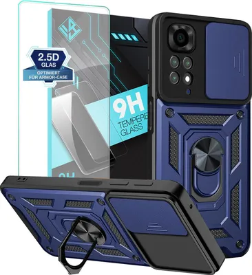Produktbild von Armor Handyhülle für Xiaomi Redmi Note 11 mit 9H Displayglas Displayschutz Kameraschutz Handy Panzer Case Cover Schutzhülle Outdoor Farbe: Blau