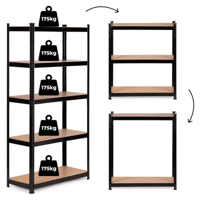 Zdjęcie produktu dla ModernHome G9040B, metalowa półka, 180x90x40 cm, 5 półek, udźwig 875 kg, kolor czarny