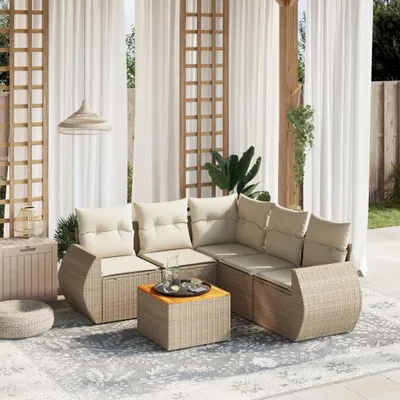 Produktbild von 6-tlg. Garten-Sofagarnitur mit Kissen Beige Poly Rattan 3257332
