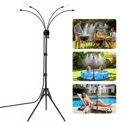 Produktbild von Garten Nebeldüse mit 4 Sprühköpfen, 360° Sprühnebel Bewässerungssystem, höhenverstellbarer Ständer, Outdoor Kühlung für Terrasse Garten Pool
