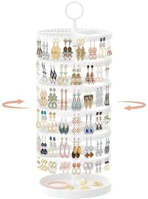 Image de Support à boucles d'oreilles Unyqoos®, 6 niveaux, rotatif – 342 rainures (171 paires), construction en plastique léger, boîtier métallique stable avec fond en velours, hauteur réglable