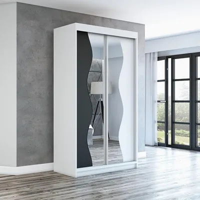 Produktbild von Schwebetürenschrank, 2-türig Schrank RIMA 120 cm (mit Spiegel) (Weiß / schwarz / weiß)