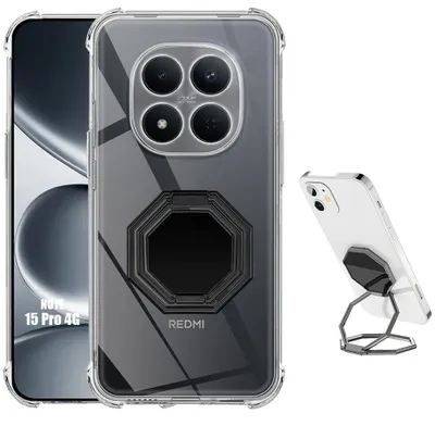 Image de Coque pour Xiaomi Redmi Note 15 Pro 4G, Antichoc Transparent avec Support Noir Réglable