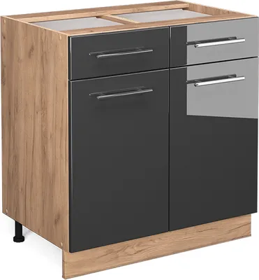 Produktbild von Küchenunterschrank Vicco Fame-Line Anthrazit Hochglanz 80 cm mit Schubladen, ohne Arbeitsplatte, Model 38344