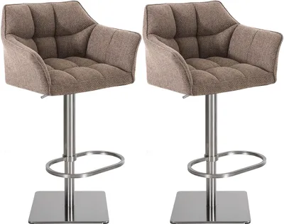Produktbild von CLP 2er Set Barhocker Damaso Stoffbezug drehbar und höhenverstellbar bis 240 kg terrabraun Gestell Farbe edelstahl