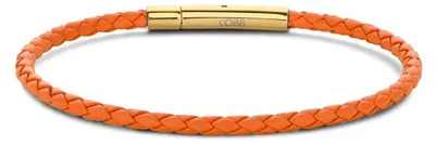 Produktbild von CO88 Collection 8CB-90911 Stahlarmband – Damen – Leder – Geflochten – 18,5 cm – Orange – 3 mm – Goldfarben