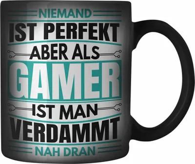 Produktbild von Trendation - Gamer Farbwechsel Zauber-Tasse Geschenk Niemand Ist Perfekt Zocker Geschenkidee für Jungs (Schwarz)
