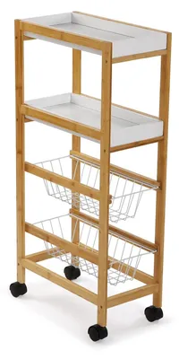 Küchenwagen mit Rollen, 4 Böden, Schubladen, Flaschenregal, 83x40x22 cm