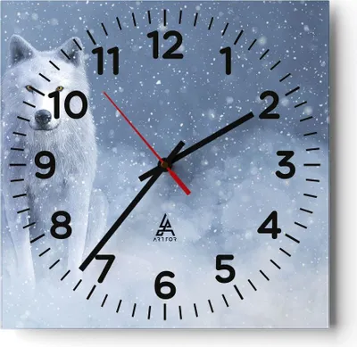 Produktbild von Wanduhr - Quadrat - Glasuhr - Weiß Wolf Schnee - 30x30cm - Schleichendes Uhrwerk - Lautlos - zum Aufhängen bereit - Dekoration Modern - Wanddekoration aus Glas - C4AC30x30-5006
