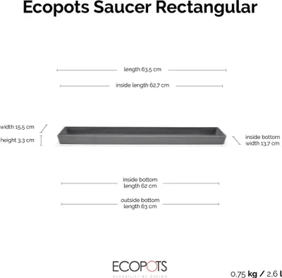 Produktbild von Ecopots Untersetzer rechteckig 65 für Blumentopf - L 63,5 cm x B 15,5 cm x H 3,3 cm - Innen- und Außenbereich