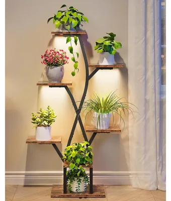 Immagine prodotto di Scaffale per piante - 7 ripiani - Con luce di crescita - 118 cm - Marrone e nero