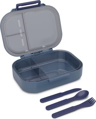 Produktbild von Schmatzfatz Brotdose – BPA-Freie Bento-Box Für Kinder, 3 Fächer, Spülmaschinenfest, Inkl. Besteck, Snackbox Mit Fächern, Porzellanblau, Langlebig Und Leicht, Perfekt Für Kindergarten Und Reisen