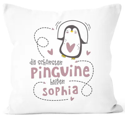 Produktbild von Kissen-Bezug Spruch die schönsten Pinguine heißen - dein Name - personalisierbare Geschenke Geburtstag SpecialMe® rosa weiß unisize