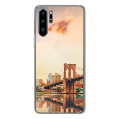 Produktbild von MuchoWow® Handyhülle Schutzhülle Hülle für Huawei P30 Pro New York - Brooklyn - Brücke - Sonnenuntergang Silikon Softcase Handy Hülle - Schutzdeckel