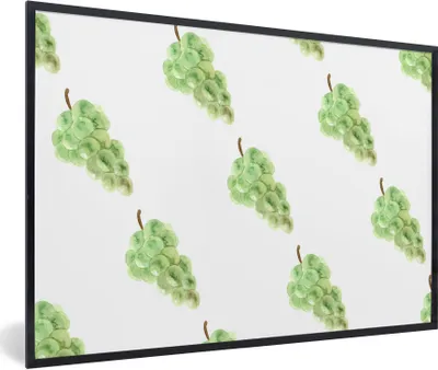 Produktbild von MuchoWow® Gerahmtes Poster Weintrauben - Aquarell - Weiß 90x60 cm - Poster mit Schwarzem Bilderrahmen Wandposter Rahmen Foto Bilder - Fotorahmen - Foto-Plakat