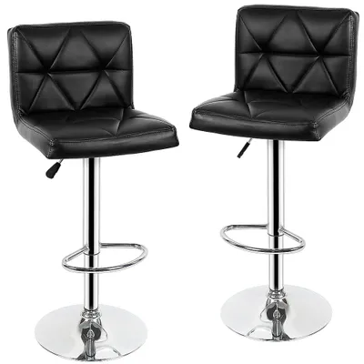 Image de Lot de 2 tabourets de bar avec dossier en similicuir, pivotants à 360°, réglables en hauteur, tabourets de bar, tabourets de bistrot, noir
