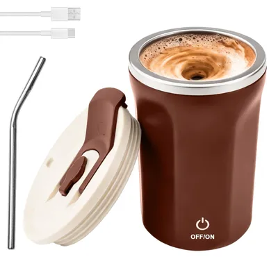 Produktbild von Selbstrührende Kaffeetasse mit Strohhalm