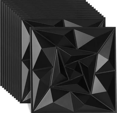 Obrázek produktu pro Aopunly 12ks 3D panelů na zeď Polyvinylchlorid PVC - obklady na stěny a stropy - 30x30 cm (0,9 m²) - lehké, flexibilní a snadno se instalují - černá barva