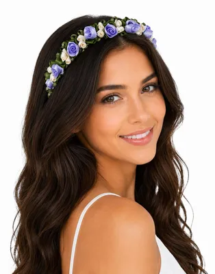 Produktbild von Blumen Haarreif "Rosalie" mit Rosenblüten | Flieder