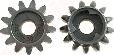 Two gears are shown against a white background. One gear is shown from the front with markings, and the other is shown from the back.