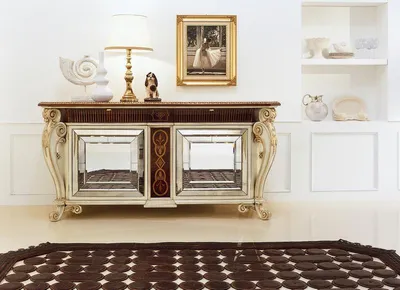 Image de Buffet de service, blanc, design. Console de rangement, bois. Armoire, meuble, commode