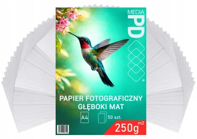 Produktbild von PD Media Fotopapier Matt A4 250g/m² 50 Blatt Inkjet Premium Druckerpapier Tiefmatt Fotodruck Papier