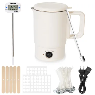 Wachsschmelzkanne 800 ml mit Kerzenmacher-Set, 100 Dochte