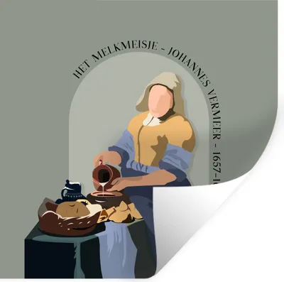 Produktbild von MuchoWow® Wandtattoo Wandsticker Wandaufkleber Pastell - Milchmädchen - Grün - Alte Meister 100x100 cm Selbstklebend und Repositionierbar - Wierderverwendbar - Selbstklebend