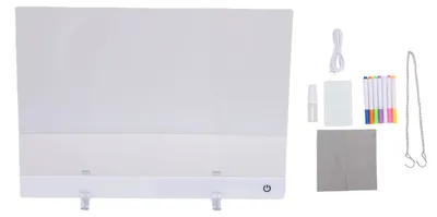 Produktbild von LED-Notiztafel, 7 Farben, Acryl, trocken abwischbar, 4 Modi, Zeichnen, Schreiben, Leuchtfunktion, wiederbeschreibbar, 30 x 20 cm, inklusive 7 Markerstiften und Ständer