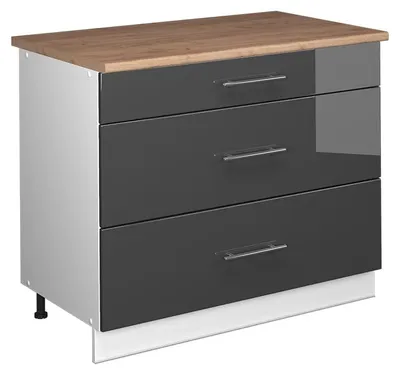 Produktbild von Küchenunterschrank Vicco Fame-Line Anthrazit Hochglanz/Weiß 100 cm, AP Eiche, Model 61984