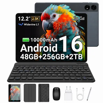 Productafbeelding van T60 Android 16 Tablet, 12,2" 2,5K-scherm, 48 GB RAM + 256 GB ROM + 2 TB uitbreidbaar via TF-kaart, Octa-Core processor, 10.000 mAh batterij en Gemini AI
